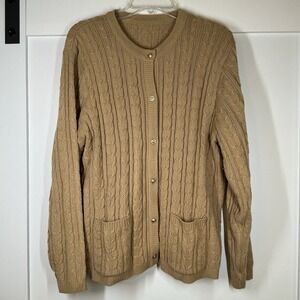 Fisherman Cable Knit Cardigan‎ Brown Sweater Gold Buttons Womens Size Large